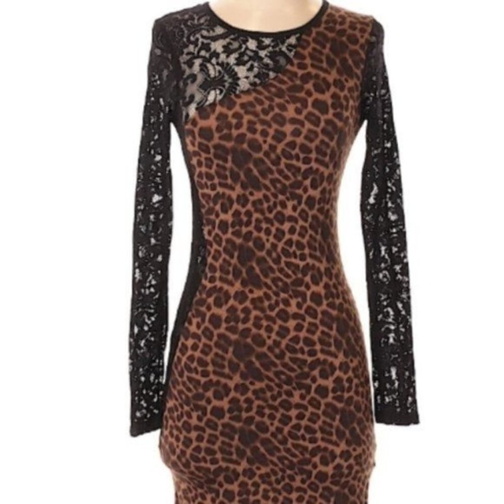 BLU MOON Leopard Lace Long Sleeve Mini Dress NWT